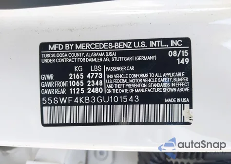 2016 Mercedes-Benz C 300 4Matic/Luxury 4Matic/Sport 4Matic from USA, damaged, VIN WDDWF4KB5GR143259